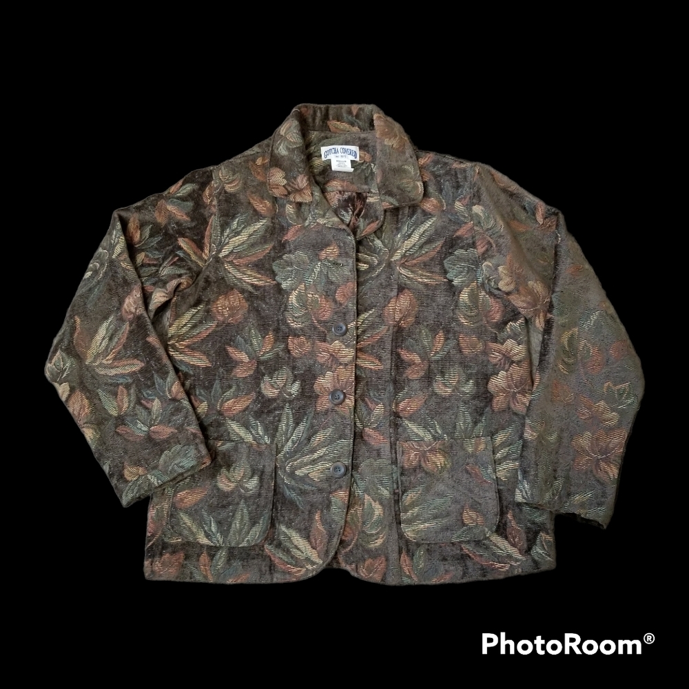 Vintage Gotcha Covered Floral Leaf Tapestry Design LS Blazer Women's Medium